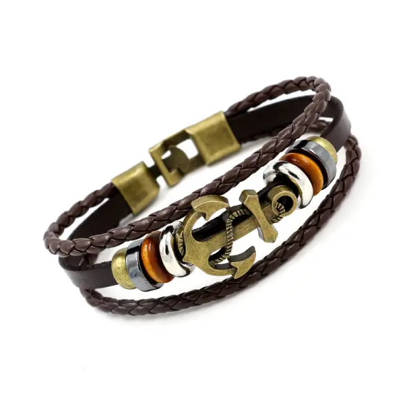 Pulsera De Cuero Con Ancla - Faciway.com 