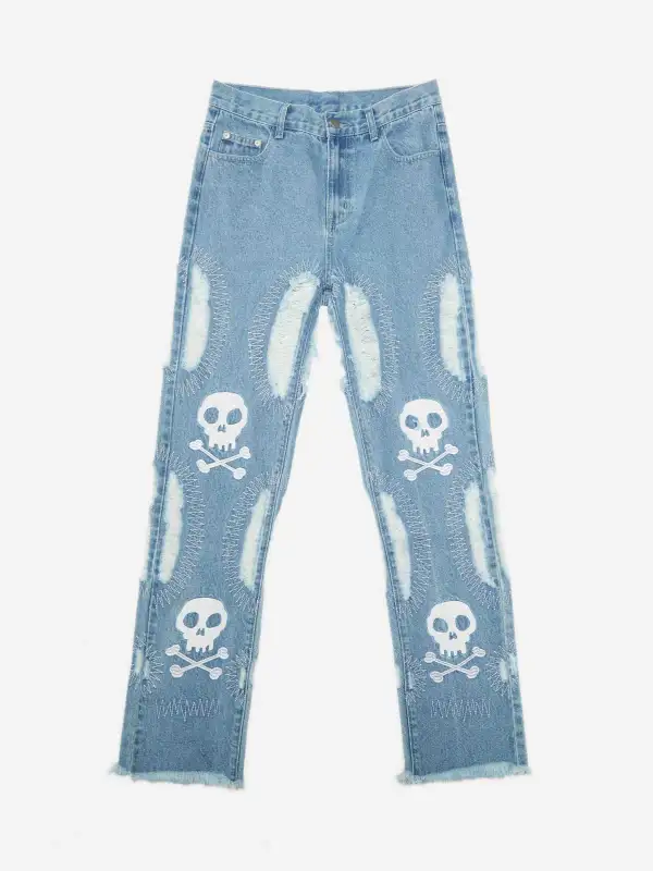 The Supermade Skull Embroidered Jeans - Businesuniontrade.com 