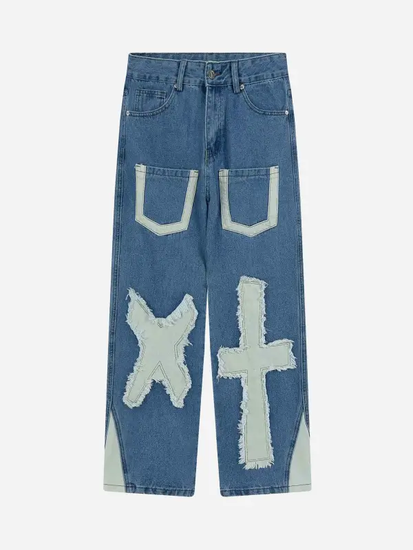 The Supermade Cross-stitch Embroidered Jeans - Businesuniontrade.com 