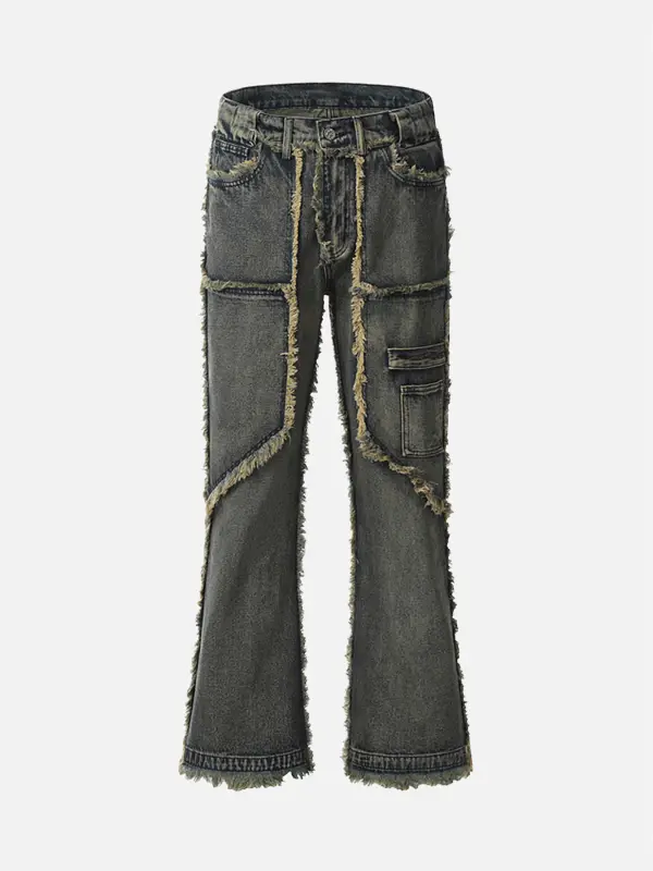 The Supermade Old Raw Hem Straight Leg Micro Flare Jeans - Businesuniontrade.com 