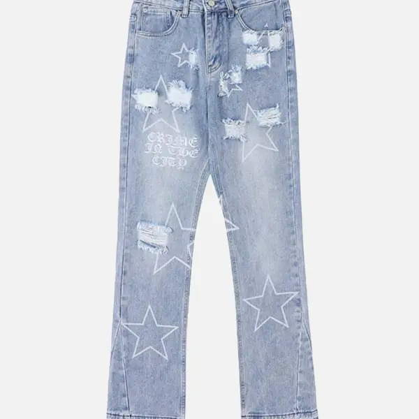 The Supermade Star Print Ripped Jeans - Sunhopebloom.com 