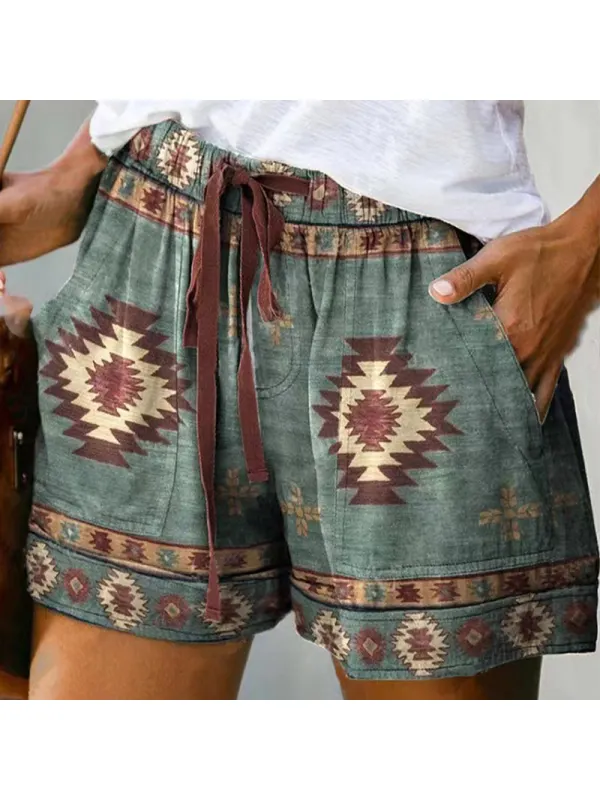 Women's Retro Ethnic Printing Loose Beach Shorts Casual Home Shorts - Realyiyishop.com 