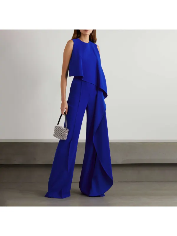 Women's Elegant Asymmetric Ruffle Trousers Jumpsuit - Machoup.com 