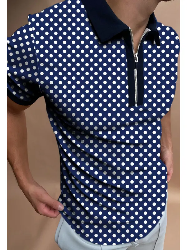 Polka Dot Short Sleeve Polo Shirt - Realyiyi.com 