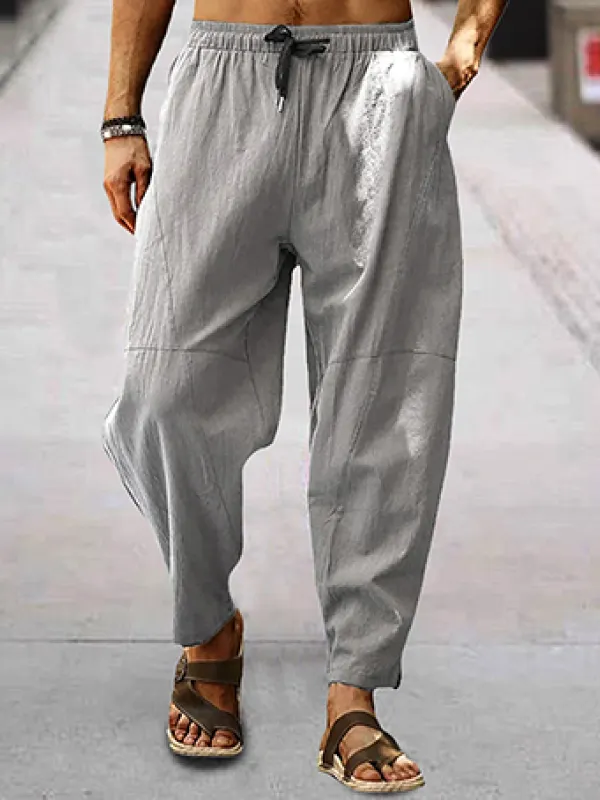 Men's Linen Loose Drawstring Hip-Hop Lantern Pencil Pants - Wantbright.com 