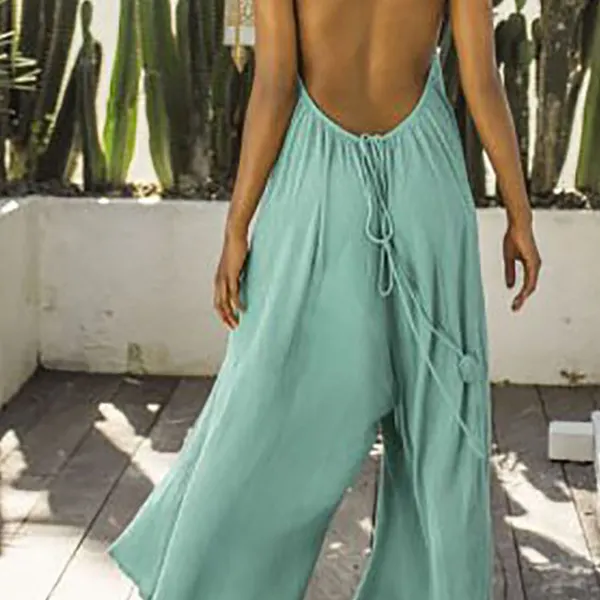 Halter Drawstring Halter Sexy Jumpsuit - Wayrates.com 