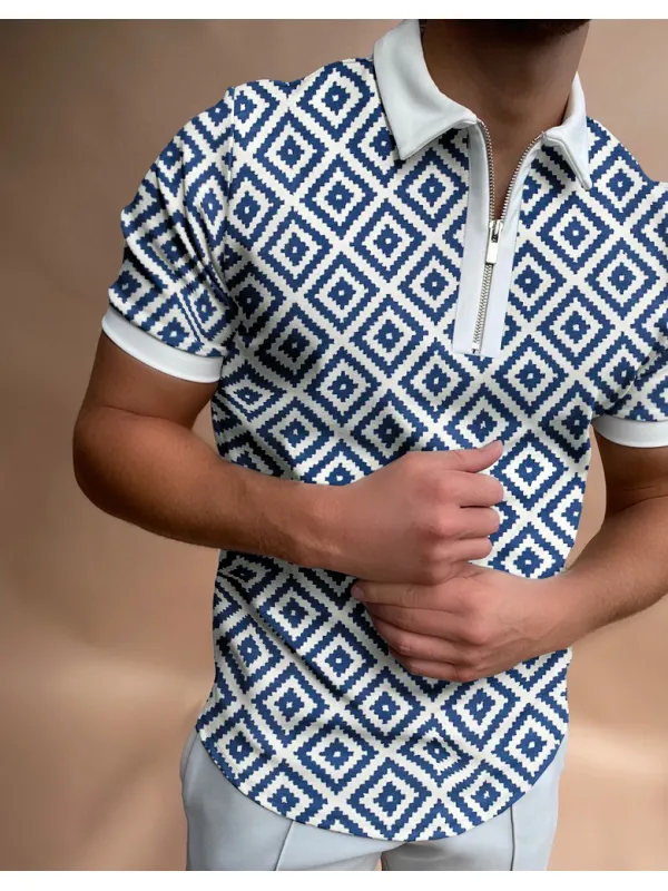 Geometric Colorblock Short-sleeved Polo Shirt - Realyiyi.com 