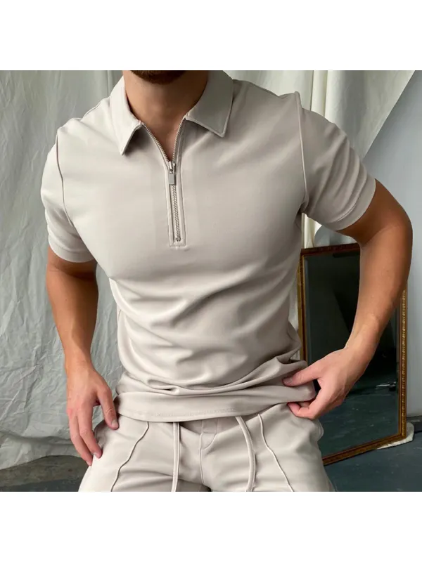 Zip Solid Color Polo Shirt - Machoup.com 