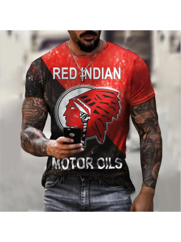 Red Indian Motor Oil Label Retro Casual T-shirt - Anrider.com 