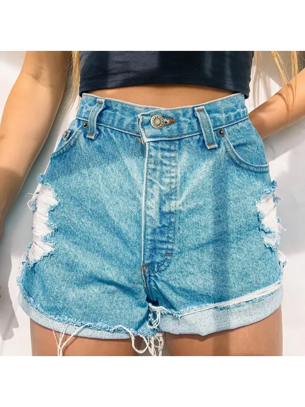 Basic Casual Embroidered Graphic Denim Shorts - Cominbuy.com 