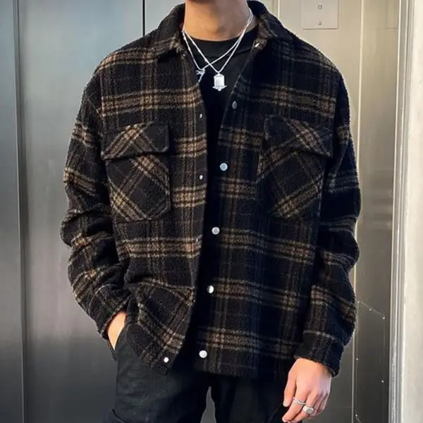 Men's Check Casual Single Breasted Jacket - Jumbochic.com 
