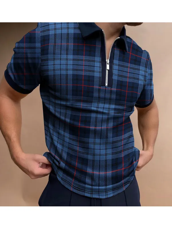 Checked Texture Short-sleeved Polo Shirt - Realyiyi.com 