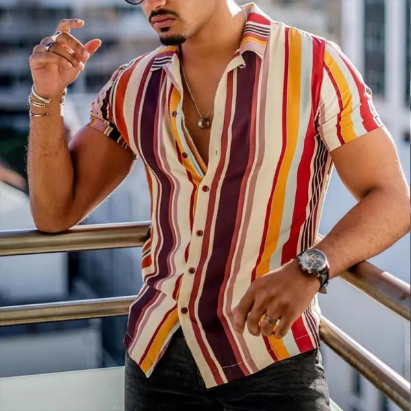 Warm Color Striped Casual Vacation Shirt - Mobivivi.com 