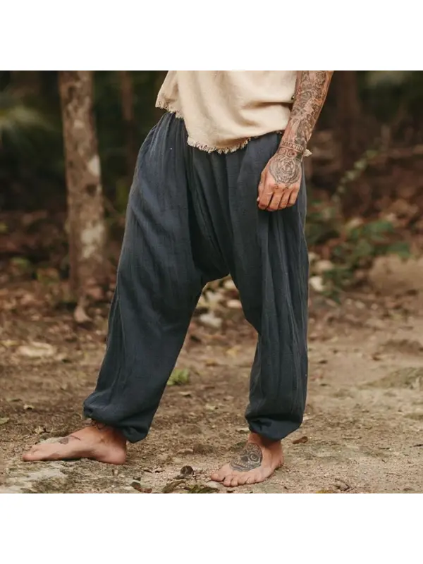 Men's Linen Holiday Plain Harem Pants - Machoup.com 