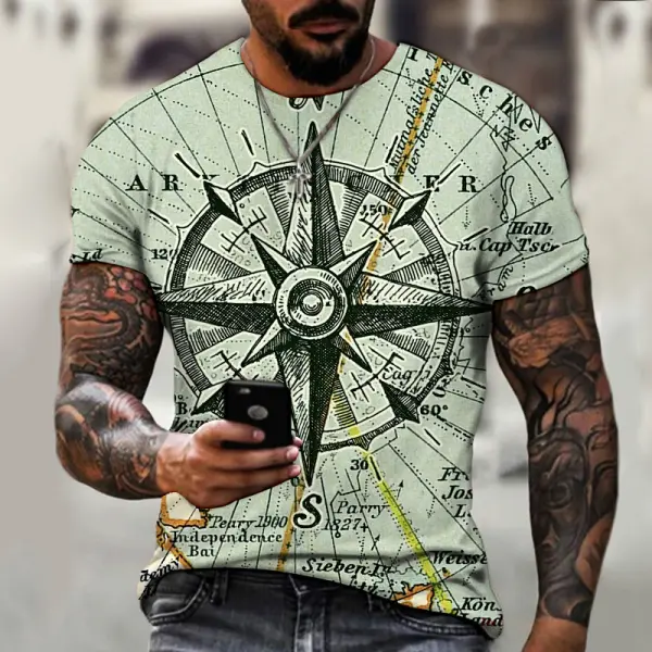 Men's Vintage Compass Compass Print T-Shirt Only $17.89 - Wayrates.com 