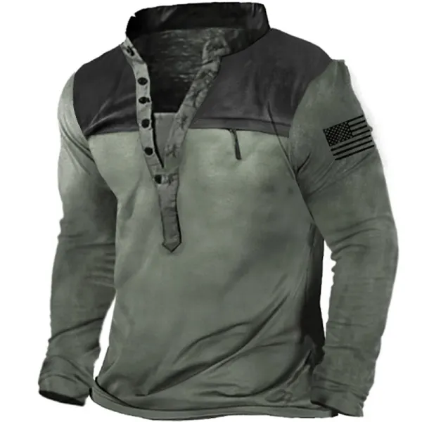Men's Outdoor Tactical Patchwork Zip Pocket Henley Collar Shirt Only $19.89 - Wayrates.com 