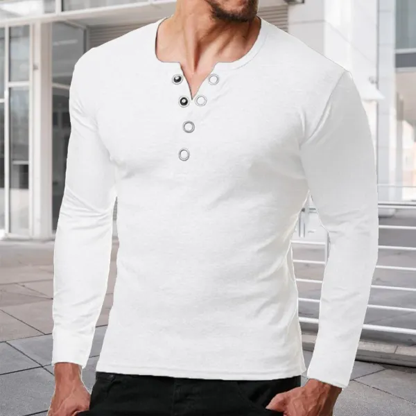 Men's Casual Solid Color Pullover Long Sleeve T-Shirt - Ootdyouth.com 