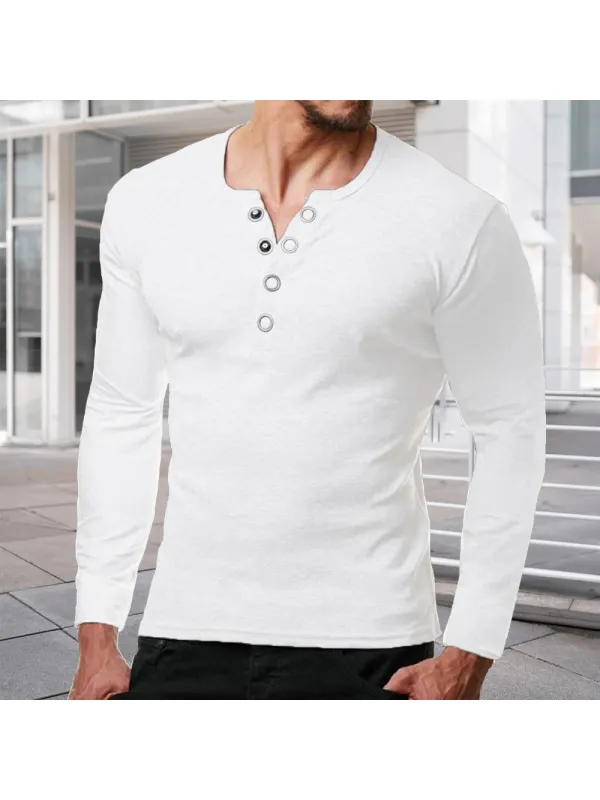 Men's Casual Solid Color Pullover Long Sleeve T-Shirt - Anrider.com 