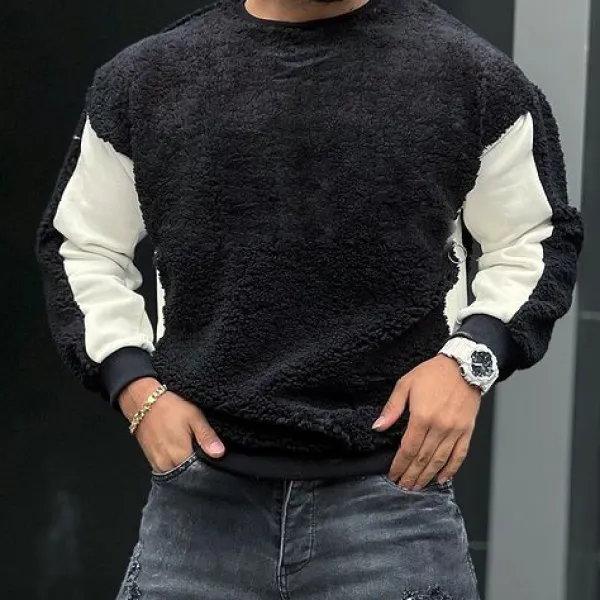 Lamb Velvet Stitching Crew Neck Sweatshir - Menilyshop.com 