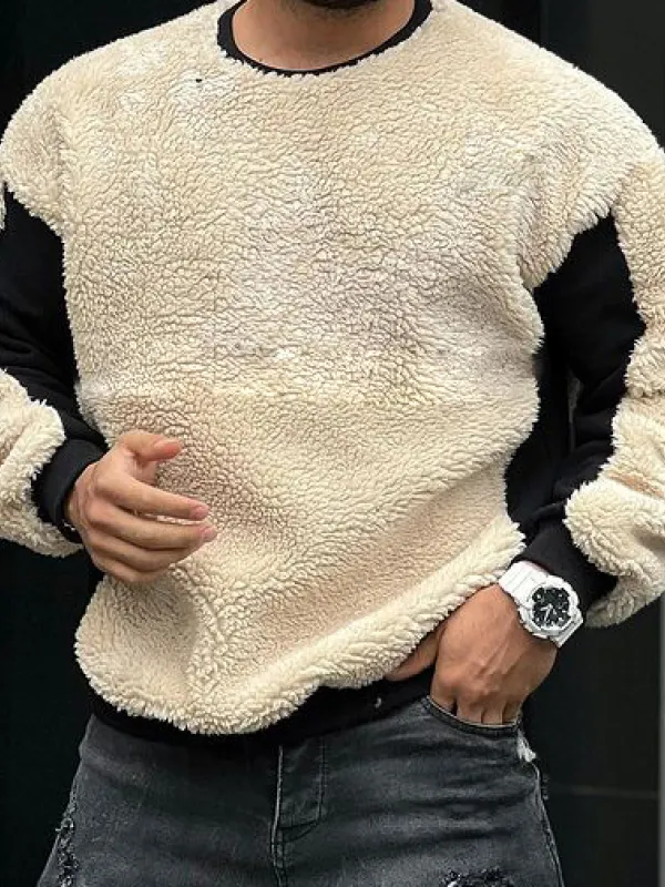 Lamb Velvet Stitching Crew Neck Sweatshir - Sunshinetip.com 