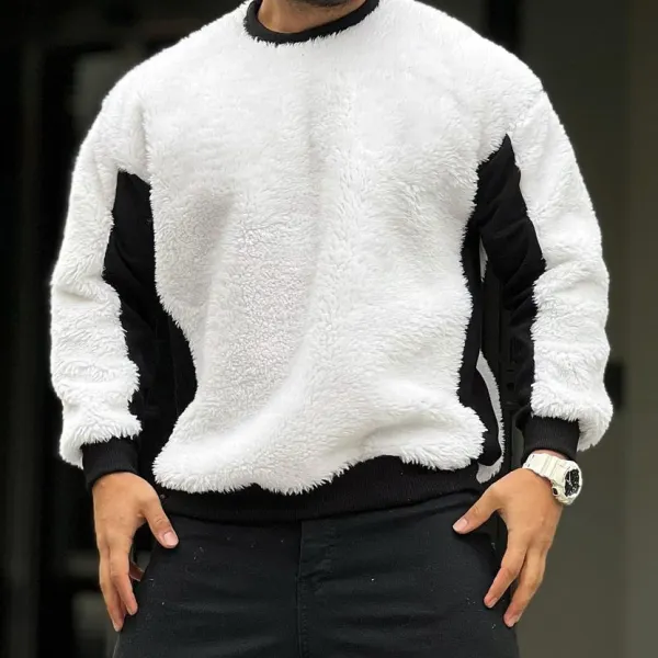 Lamb Velvet Stitching Crew Neck Sweatshir - Mobivivi.com 