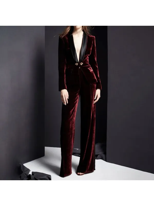 Elegant Velvet Contrast Suit - Cominbuy.com 