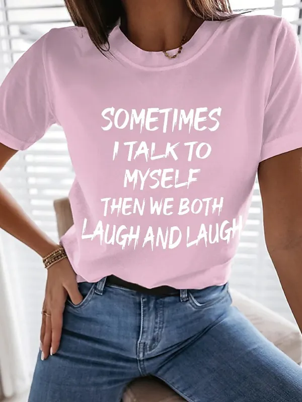 Women Short Sleeves Round Neck Letters Printed T-shirt - Godeskplus.com 