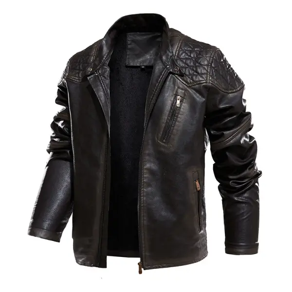 Men's Fashion Multi Pocket Zipper Design Iocomotive Outdoor Sports Plush Leisure Leather Jackets - Wayrates.com 