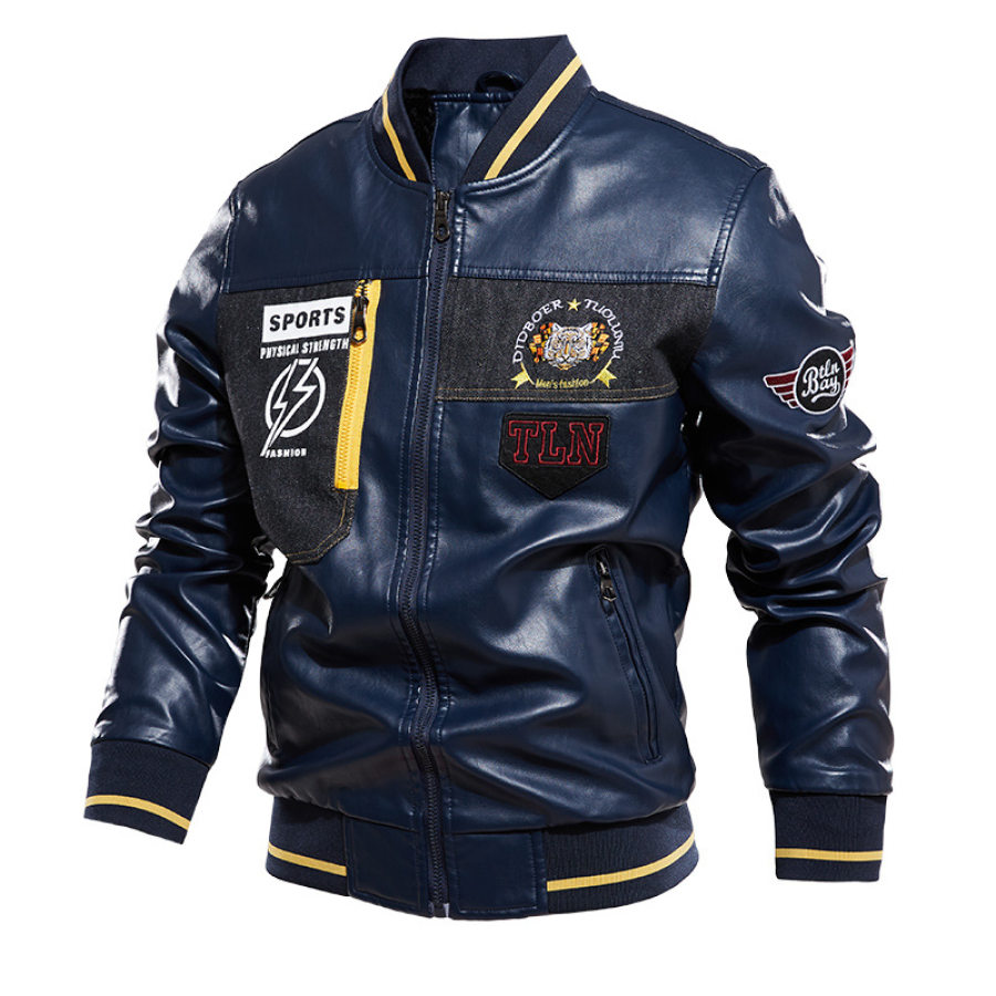 

Men's Outdoor Sports Old Retro Motorcycle Zipper Design Plus Velvet Leather Jackets