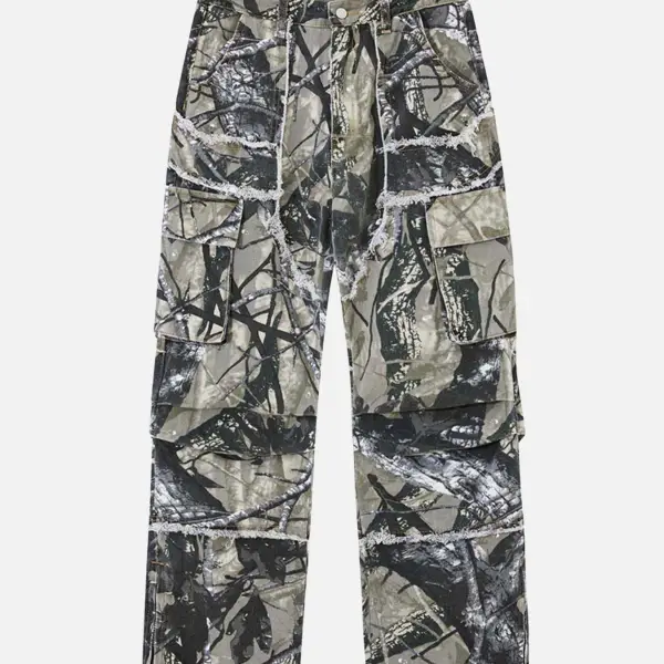 The Supermade Jungle Camouflage Leaf Loose Fit Straight Leg Pants - Sunhopebloom.com 