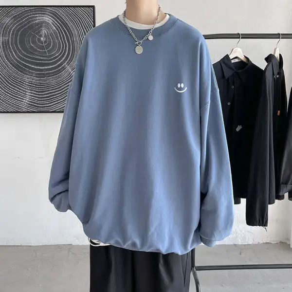 Mens Hip Hop Smiley Print Pullover - Sunhopebloom.com 