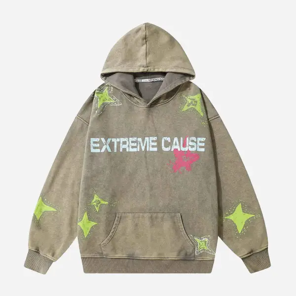 The Supermade Washed Star Letter Print Hooded Sweatshirt - Sunhopebloom.com 