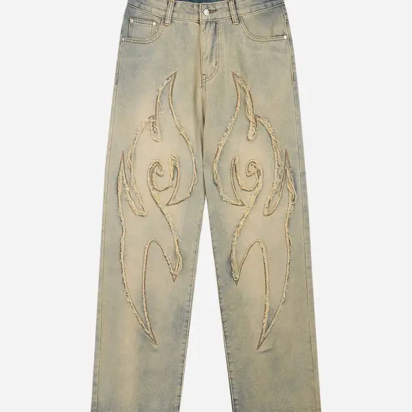 The Supermade American Embroidered Straight-leg Jeans - Sunhopebloom.com 
