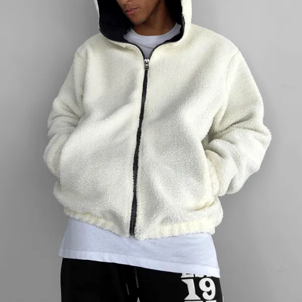 Men's Solid Color Hooded Fleece Jacket - Sunhopebloom.com 