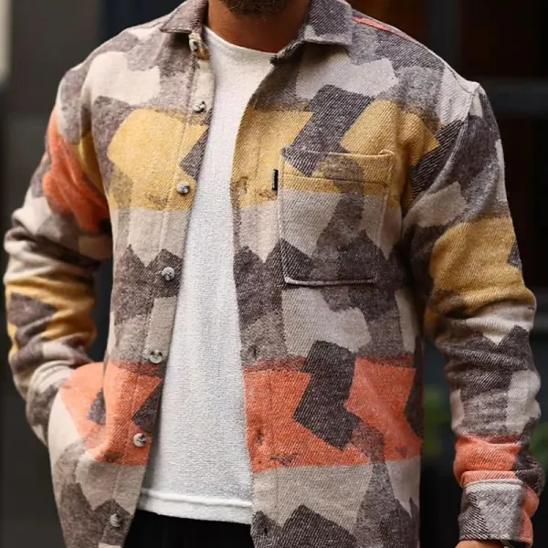 Men's Corduroy Geometric Pattern Long Sleeve Jacket - Sunhopebloom.com 