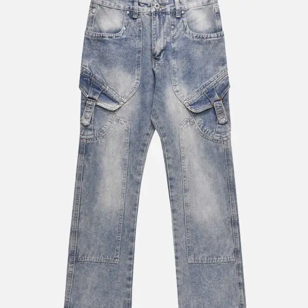 The Supermade Versatile Multi-pocket Straight-leg Jeans - Sunhopebloom.com 