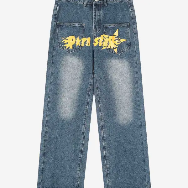 The Supermade Personality Monogram Print Jeans - Sunhopebloom.com 