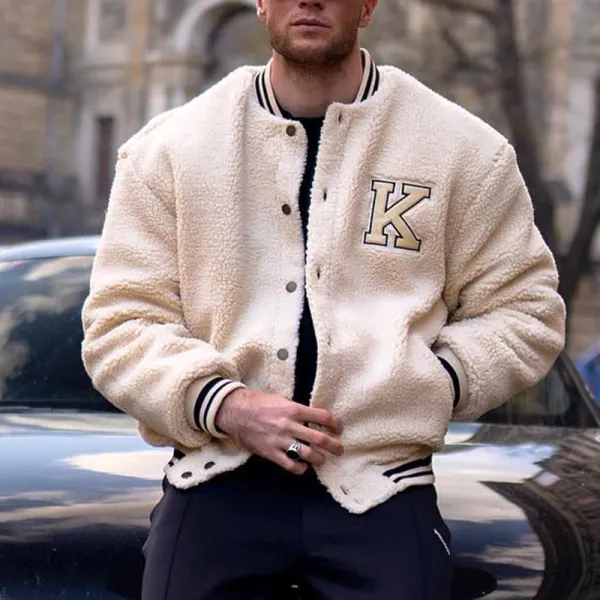 Men's Thermal Fleece Baseball Collar Jacket - Sunhopebloom.com 