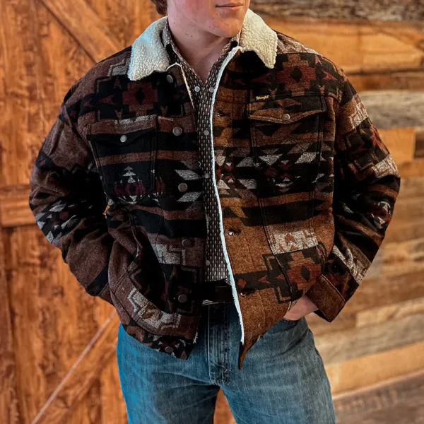 Western Ethnic Print Lapel Jacket - Sunhopebloom.com 
