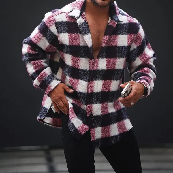 Men's Winter Plaid Fleece Jacket - Sunhopebloom.com 