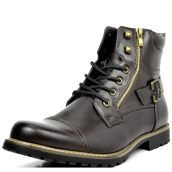 Men's Side Zipper Non-slip Fleece Warm Motorcycle Boots - Sunhopebloom.com 