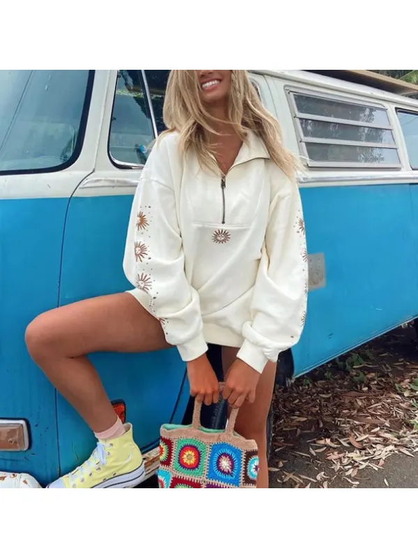 Sun Printed Vintage Casual Sweatshirt - Ootdmw.com 