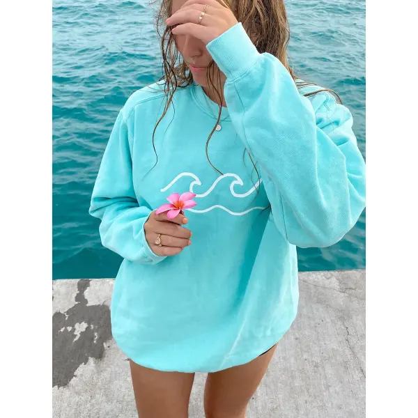 Blue Shores And Waves Printed Casual Sweatshirt - Spiretime.com 
