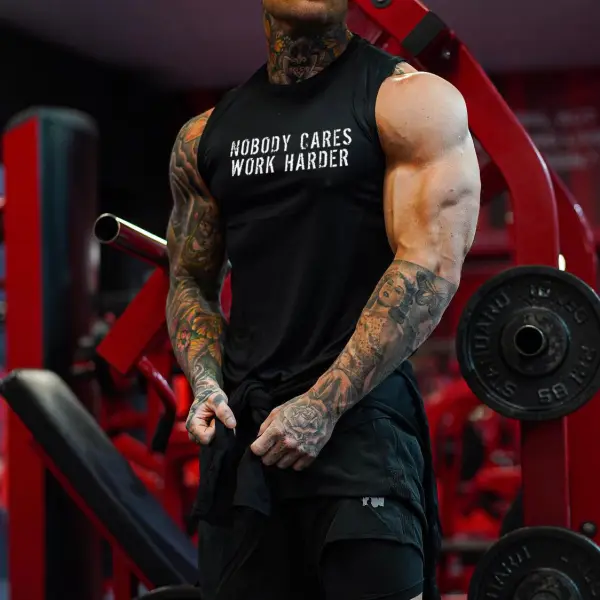 Nobody Cares Work Harder Print Sleeveless T-shirt - Dozenlive.com 