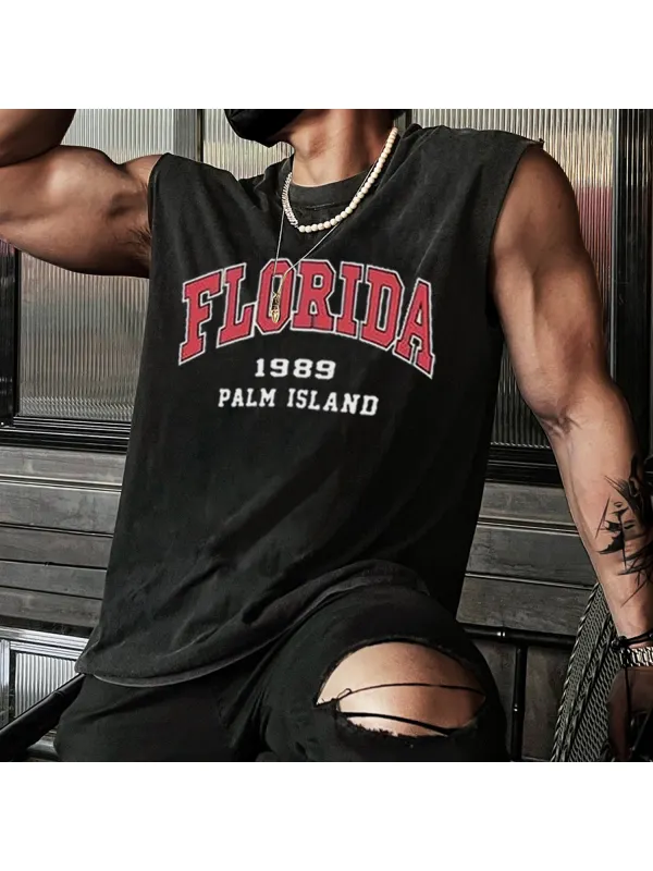 Retro Men's Florida Print Tank Top Oversized Sleeveless T-shirt - Aptkoi.com 