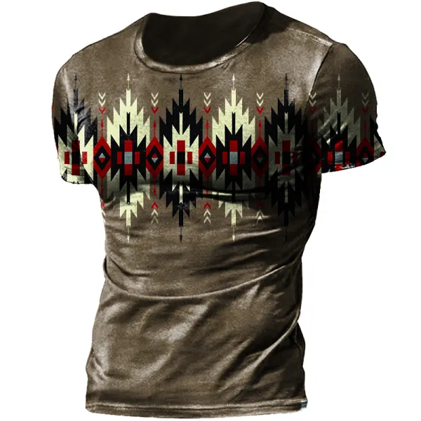 Men's Outdoor Western Ethnic Pattern Retro T-Shirt - Elementnice.com 