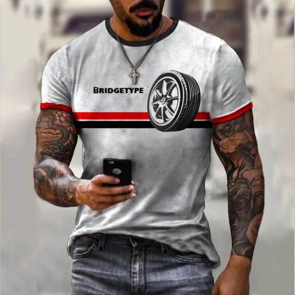 Retro Tire Print Short-sleeved T-shirt - Wayrates.com 