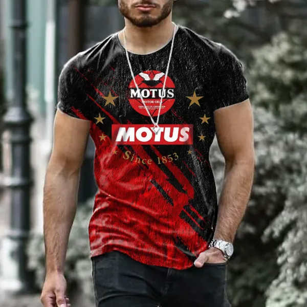 Men's Retro Motorcycle Oil Print Short-sleeved T-shirt - Wayrates.com 