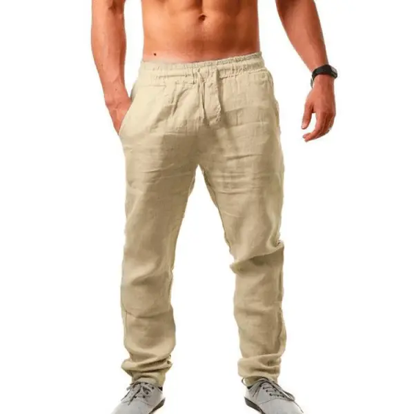 Men's Linen Pants Men's Hip-hop Breathable Cotton And Linen Trousers Trend Solid Color Casual Pants - Elementnice.com 