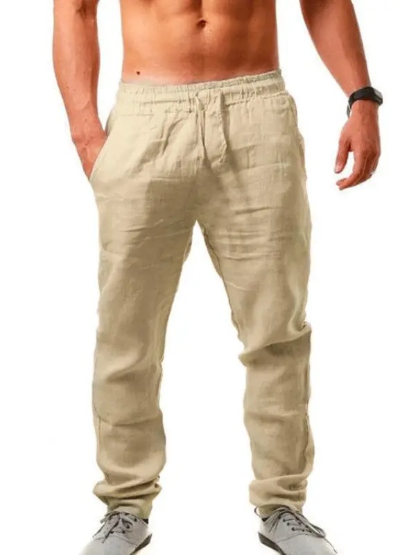 Men's Linen Pants Men's Hip-hop Breathable Cotton And Linen Trousers Trend Solid Color Casual Pants - Pragmaace.com 